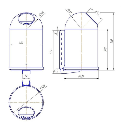 Урна металева оцинкована "R2D2 Blue" 